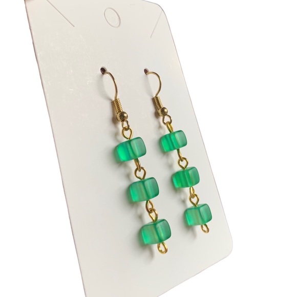 Handmade Green Glass Beaded Earrings - Picture 2 of 3